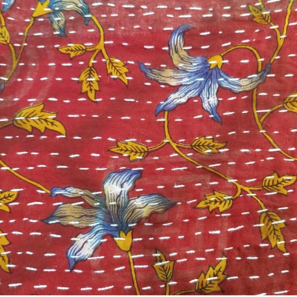 Kantha Fringed Patchwork Reversible Shawl Wrap Scarf Boho Festival Fairy 36